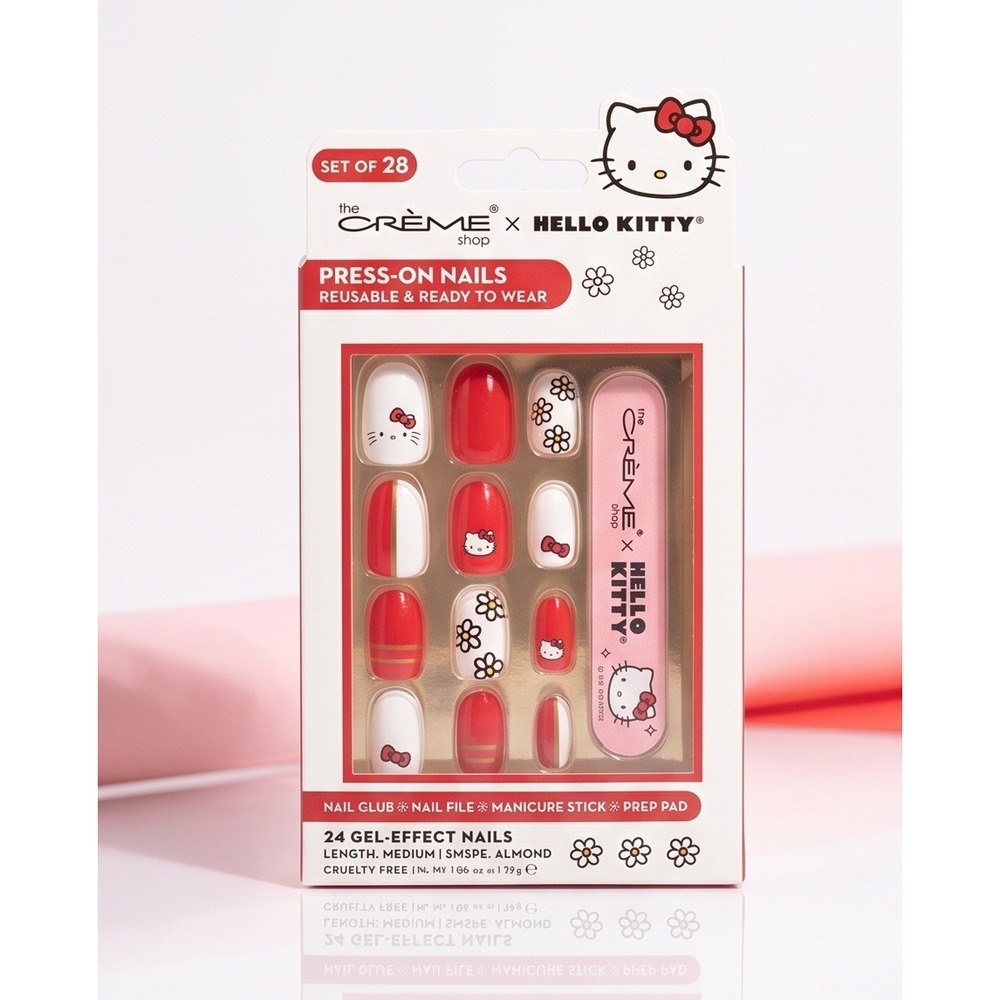 The Creme Shop x Hello Kitty Press-On Nails Red White Almond Gel Effect HKPN8520